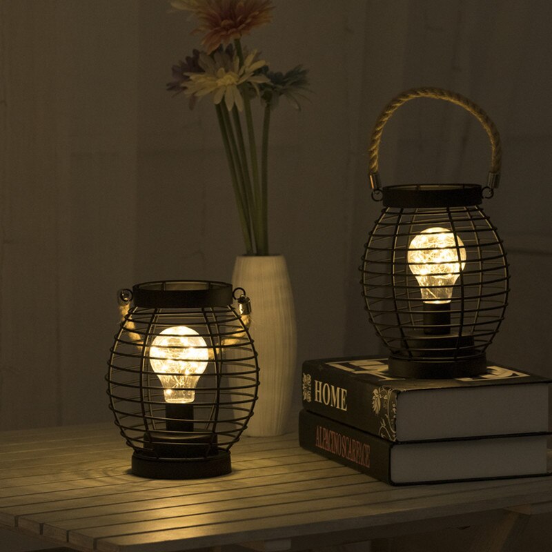 LED Iron Lantern Table Lamp - 1pc