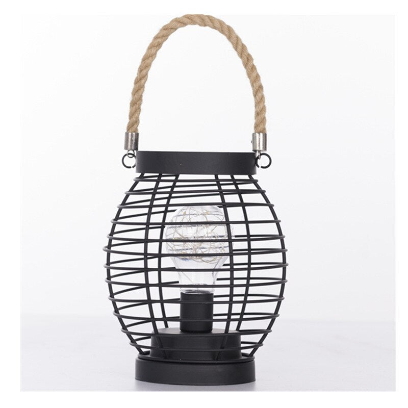 LED Iron Lantern Table Lamp - 1pc