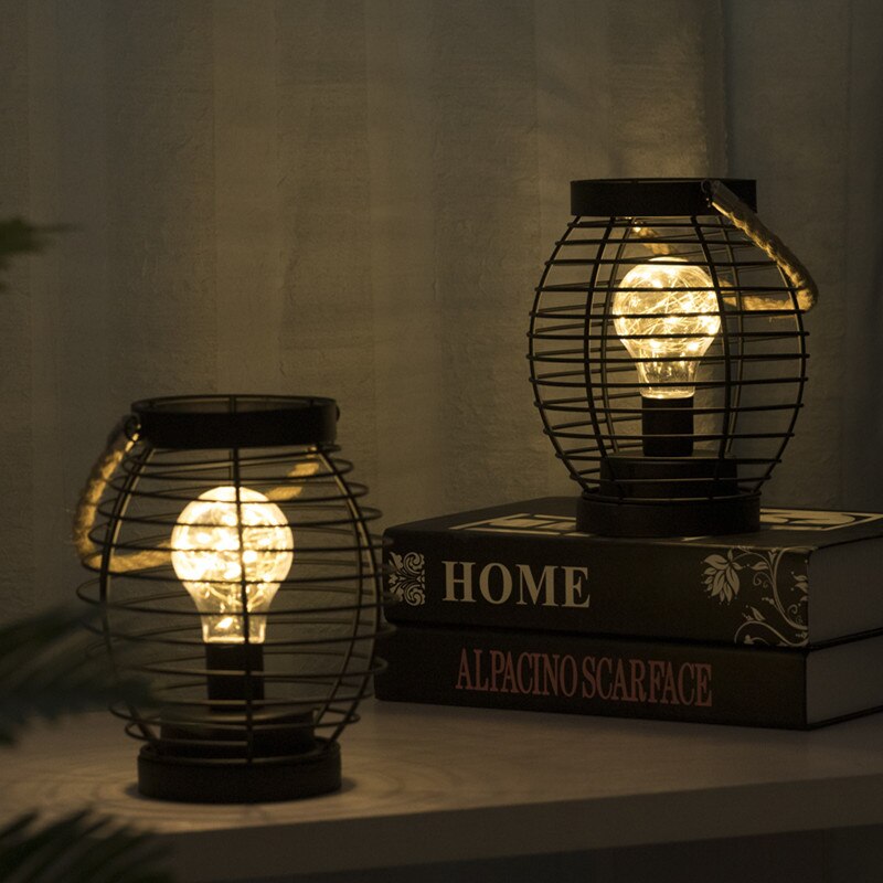 LED Iron Lantern Table Lamp - 1pc